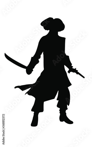 Pirate silhouette with sword, hat and coat