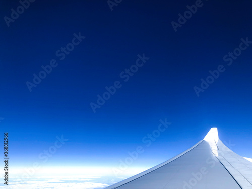 Wing of an airplane in the sunset