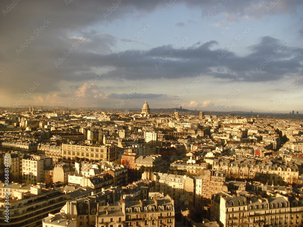 View of Paris on Le sacre coeur in sunset light
