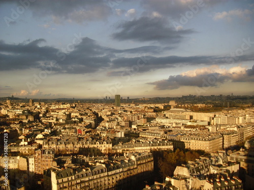 View of paris on Montparnasse Tower ( La tour Montparnasse) in evening light