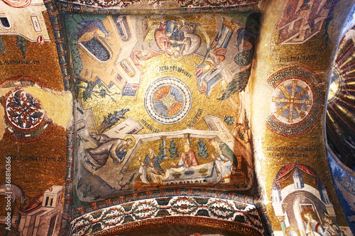 Murals under the dome in the Church of the Holy Savior Outside the Walls. Second name of it now is The Kariye Museum in Istanbul, Turkey photo