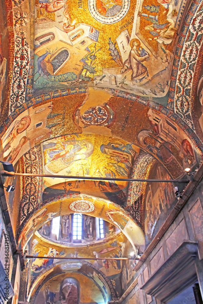 Murals under the dome in the Church of the Holy Savior Outside the Walls. Second name of it now is The Kariye Museum in Istanbul, Turkey