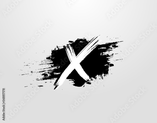 X Letter Logo in Black Grunge Splatter Element. Retro Rusty logo design template.