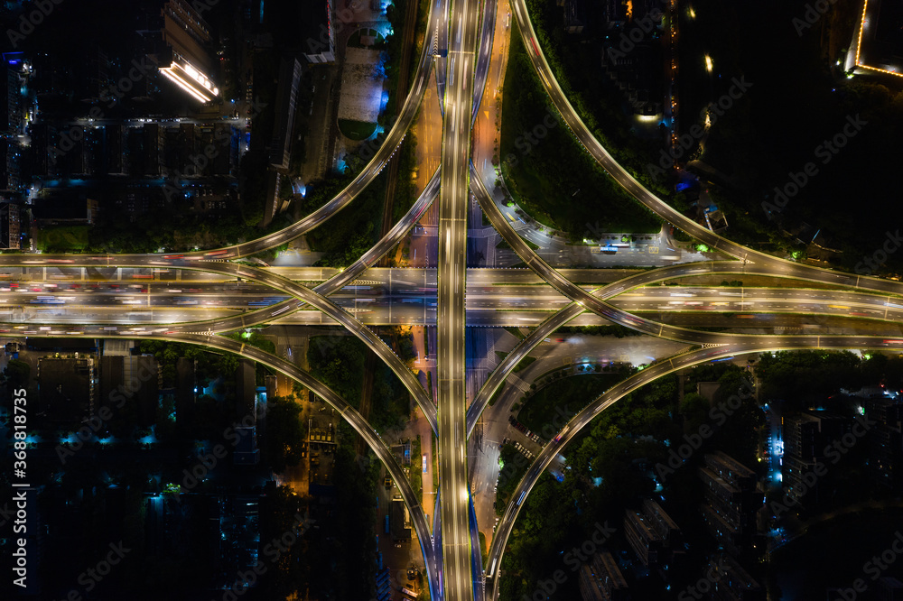Arial view of overpass at night