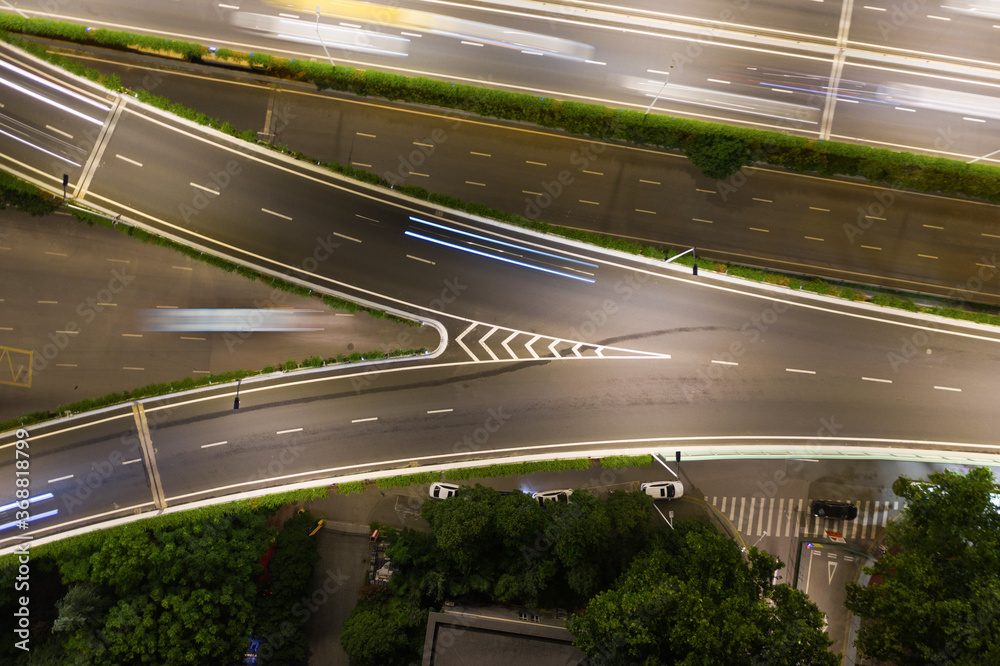 Arial view of overpass at night