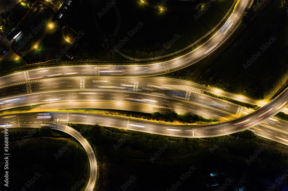 Arial view of overpass at night