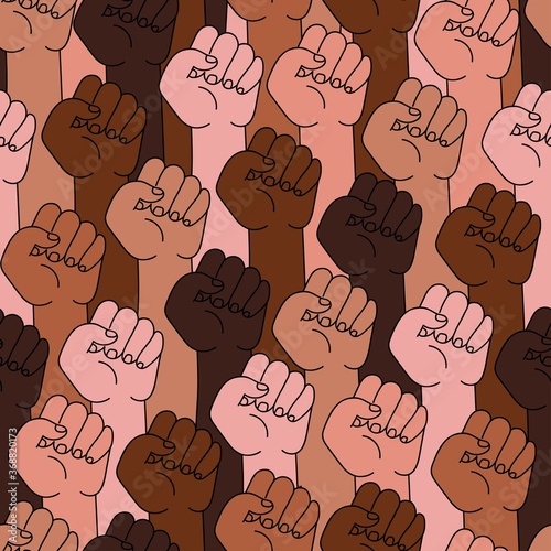 Black Lives Matter pattern,social poster Black lives matter. Stop racism Seamless pattern. Many hands background, stop racism. Interracial community unity. Protest. Modern vector in flat style.