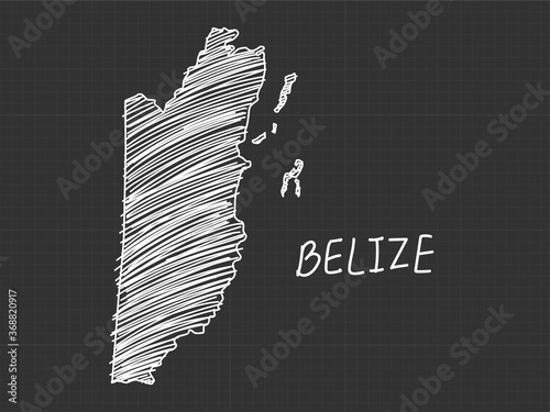 Belize map freehand sketch on black background.