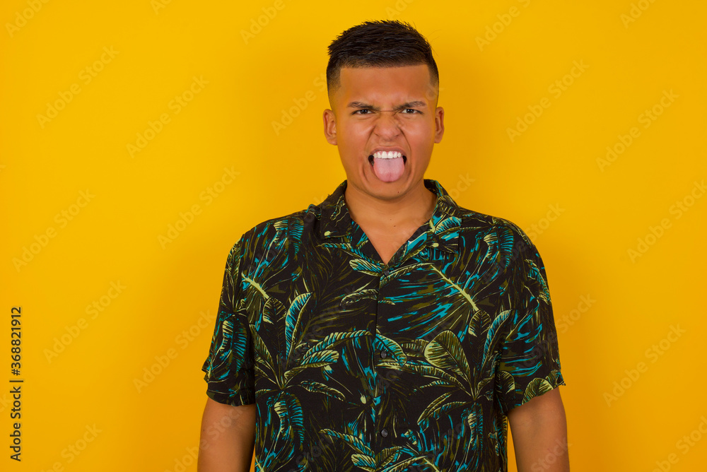 custom made wallpaper toronto digitalBody language. Disgusted stressed out pretty man posing against gray wall, frowning his face, demonstrating aversion to something.
