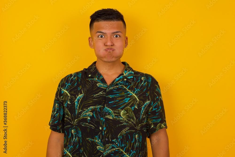 custom made wallpaper toronto digitalHandsome young man puffing cheeks with funny face. Mouth inflated with air, crazy expression.