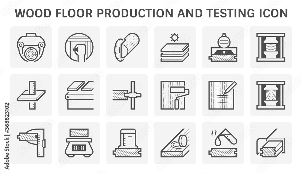 Wood floor production industry and testing vector icon set design. Wood floor production industry and testing vector icon set design.