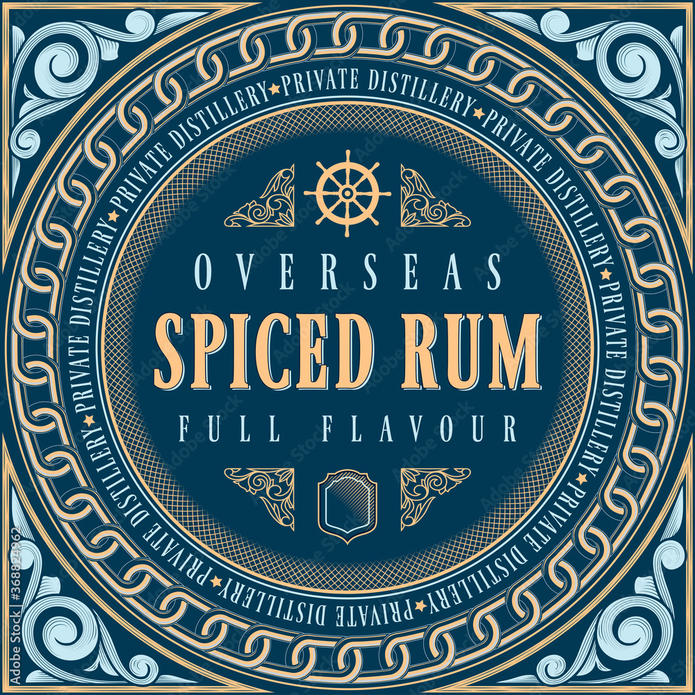 Spiced Rum - ornate vintage decorative label