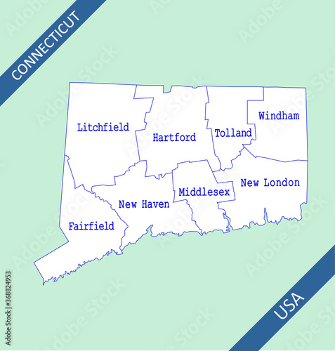 County map of Connecticut USA photo