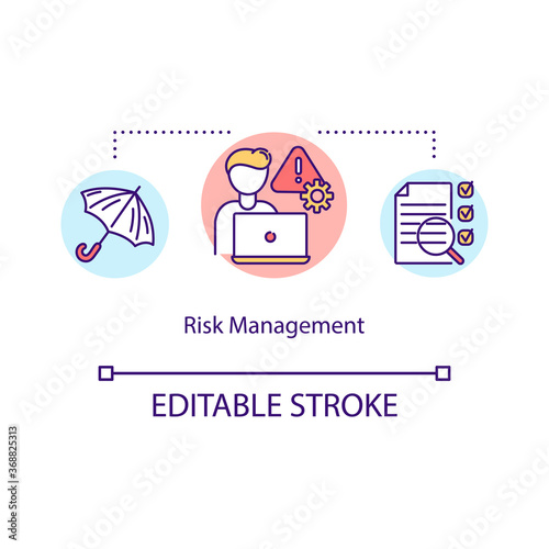 Risk management concept icon. Danger reduction in information technology. Corporate project manager idea thin line illustration. Vector isolated outline RGB color drawing. Editable stroke