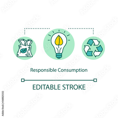 Responsible consumption concept icon. Ethical business. Conscious consumerism. Sustainable development idea thin line illustration. Vector isolated outline RGB color drawing. Editable stroke