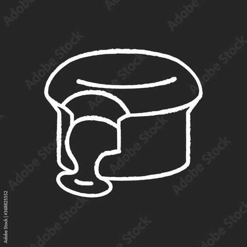 Fondant au Chocolat chalk white icon on black background. Molten chocolate cake. French souffle. Lava cake. Traditional French desserts. European sweets. Isolated vector chalkboard illustration