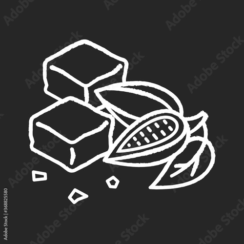 Brownies chalk white icon on black background. Chocolate baked confection. Fudgy brownie. Cocoa based cookies. National American cuisine. Isolated vector chalkboard illustration