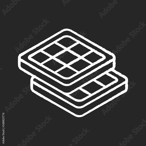 Belgian waffles chalk white icon on black background. Classic breakfast idea. Authentic European food. Brussels and Liege waffle with deep pockets. Isolated vector chalkboard illustration