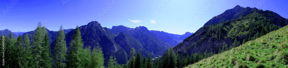 wide angle mountain panorama close to Achensee, tirol, austria