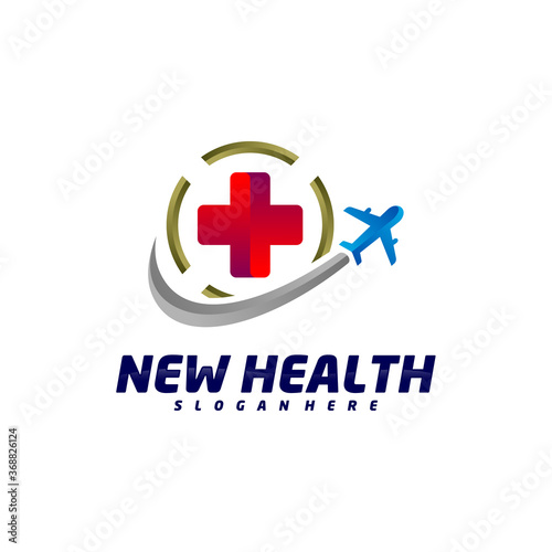 Medical Plane Travel Logo Design Template, Travel Health Logo Vector