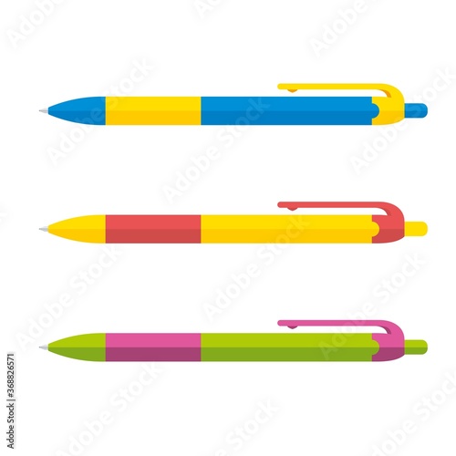 Colored ball pen isolated on white background vector illustration. School stationery item.
