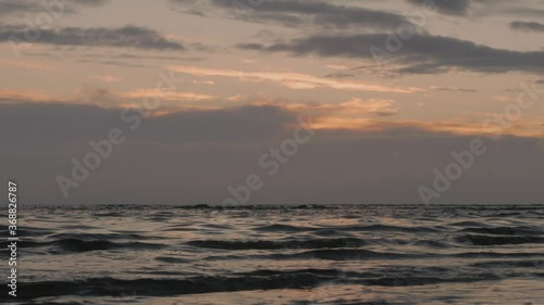 low shot of water with a sunset in the background