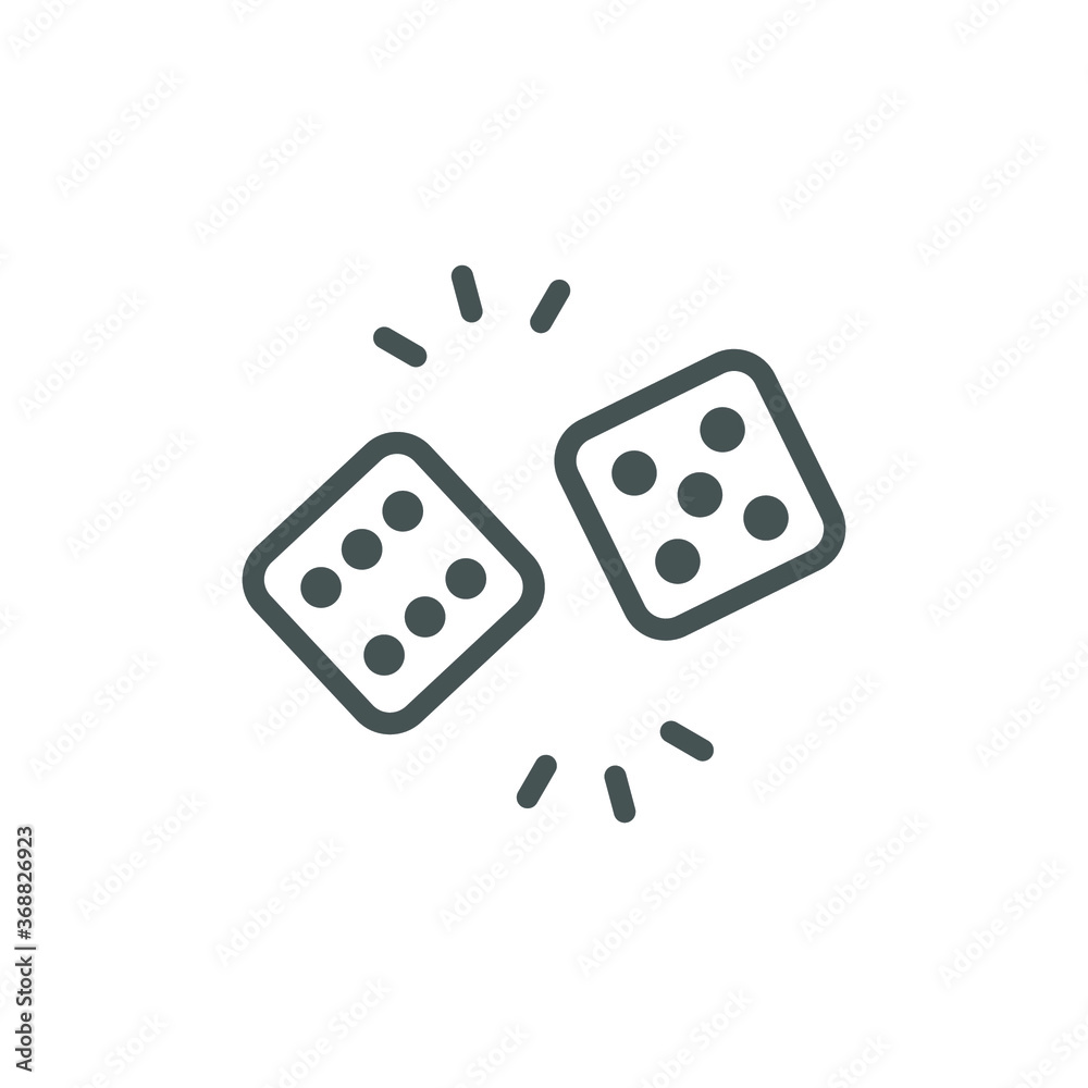 Two Dice cubes, Dices icon line, template color editable. Casino and gambling game black silhouette. Lucky gamble. Vector illustration. Design on white background. EPS 10 Two Dice cubes, Dices icon line, template color editable. Casino and gambling game black silhouette. Lucky gamble. Vector illustration. Design on white background. EPS 10
