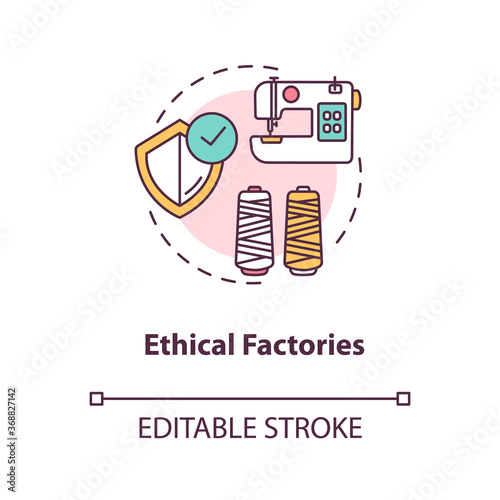 Ethical factories concept icon. Textile supplier. Zero waste manufacture. Sustainable production of material idea thin line illustration. Vector isolated outline RGB color drawing. Editable stroke
