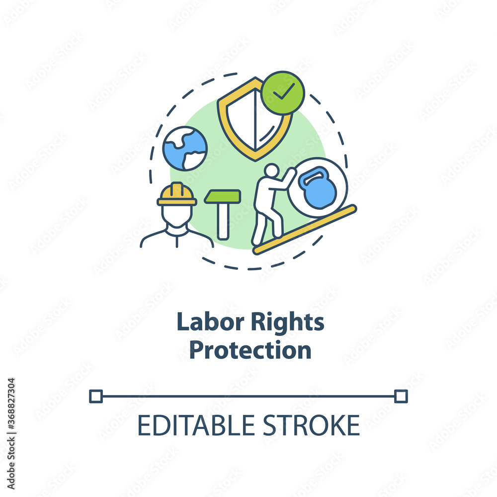 Labor rights protection concept icon. Employee health safety. Support labour movement. Trade union idea thin line illustration. Vector isolated outline RGB color drawing. Editable stroke