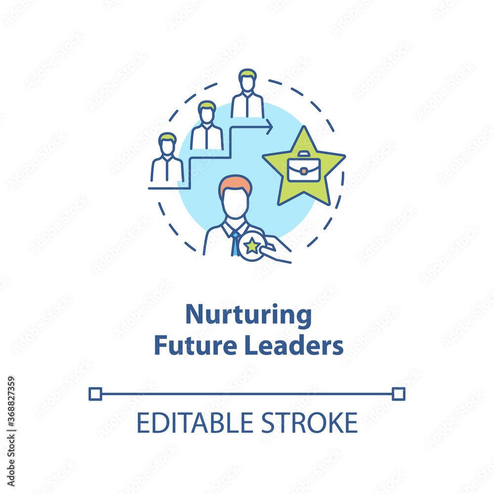 Nurturing future leaders concept icon. Education for career growth. Training for corporate executive idea thin line illustration. Vector isolated outline RGB color drawing. Editable stroke Nurturing future leaders concept icon. Education for career growth. Training for corporate executive idea thin line illustration. Vector isolated outline RGB color drawing. Editable stroke