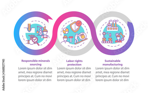 Industrial production vector infographic template. Minerals sourcing presentation design elements. Data visualization with 3 steps. Process timeline chart. Workflow layout with linear icons