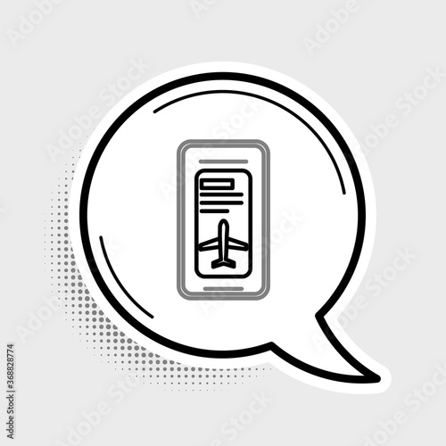 Line Smartphone with electronic boarding pass airline ticket icon isolated on grey background. Passenger plane mobile ticket for web and app. Colorful outline concept. Vector.