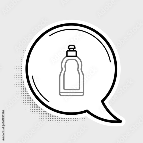 Line Plastic bottle for liquid laundry detergent, bleach, dishwashing liquid or another cleaning agent icon isolated on grey background. Colorful outline concept. Vector.