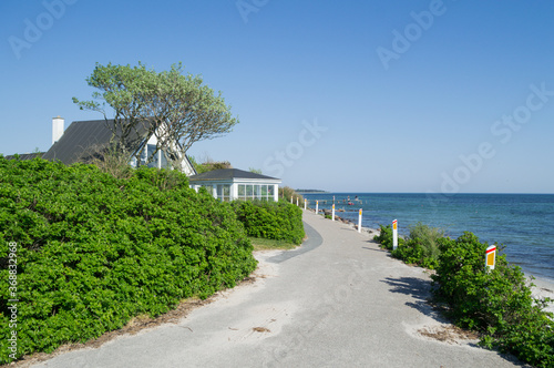 Danish Landscape Seaside Scenery with Road and House with Winter Garden