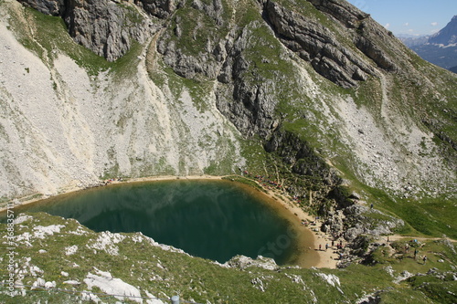 Lake of Boe, a little alpine lake in Dolomite mountain in Alta Badia, Alto Adige, Italy