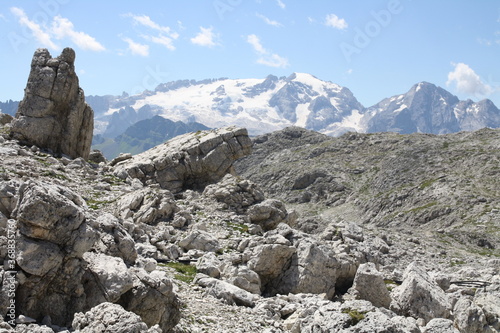rocky top of Piz Boe in Italian Dolomites