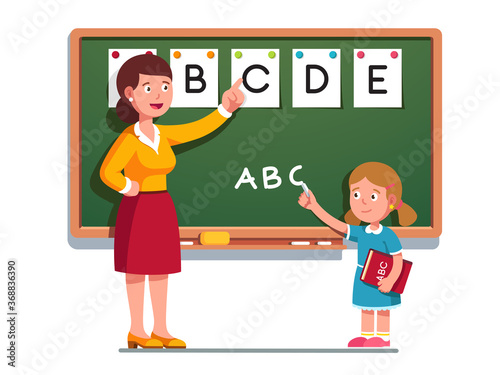 School student girl learning to write letters