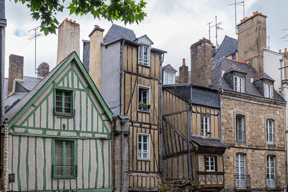 facades of old houses in the streets of Vannes, in Brittany