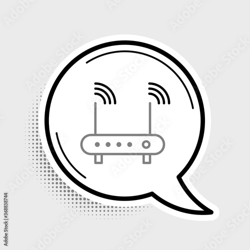 Line Router and wi-fi signal symbol icon isolated on grey background. Wireless ethernet modem router. Computer technology internet. Colorful outline concept. Vector.