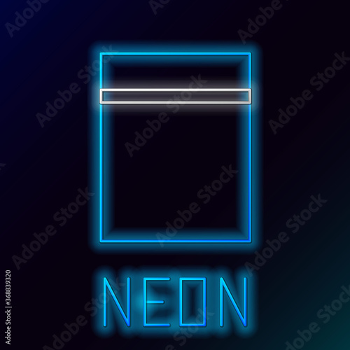Glowing neon line Plastic bag with ziplock icon isolated on black background. Colorful outline concept. Vector.