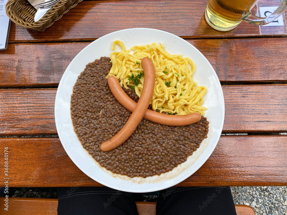 Linsen mit Spätzle und Saiten Stock Photo | Adobe Stock