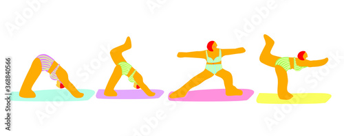 yoga women poses body bikiny sporty meditation zen symbol bold illustration
