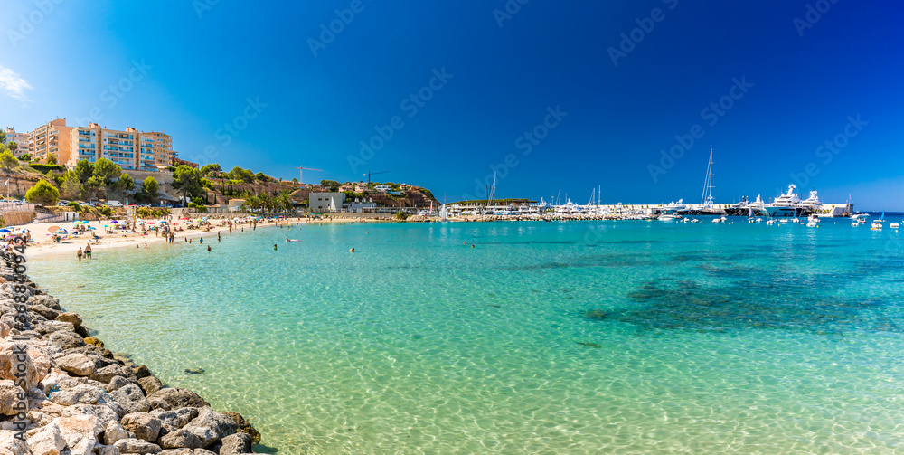Fototapeta premium Port Adriano beach in summer, El Toro, Majorca, Balearic Islands, Spain