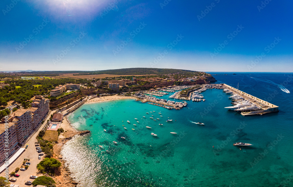 Aerial view, marina Port Adriano, El Toro, Majorca, Balearic Islands, Spain