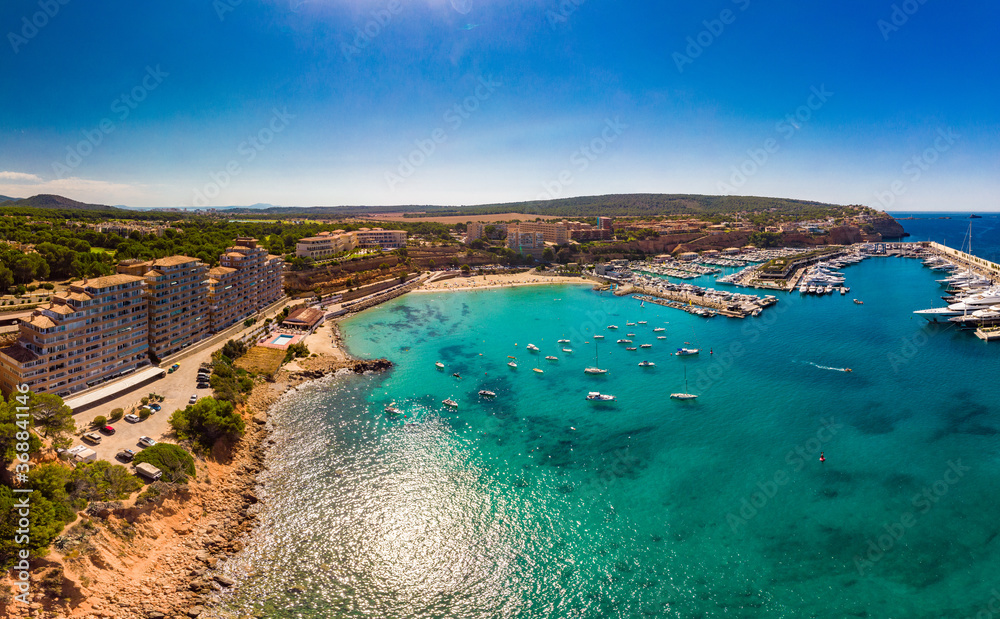 Aerial view, marina Port Adriano, El Toro, Majorca, Balearic Islands, Spain
