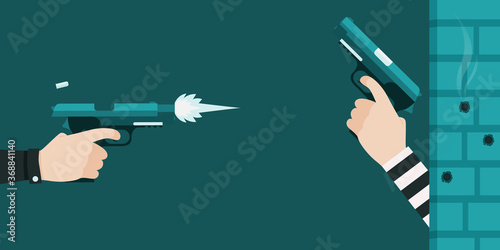 Thieves and police are fighting with firearms.
illustration about shooting.