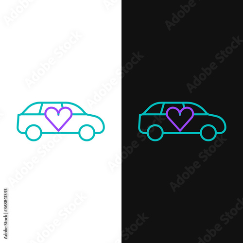Line Luxury limousine car icon isolated on white and black background. For world premiere celebrities and guests poster. Colorful outline concept. Vector.