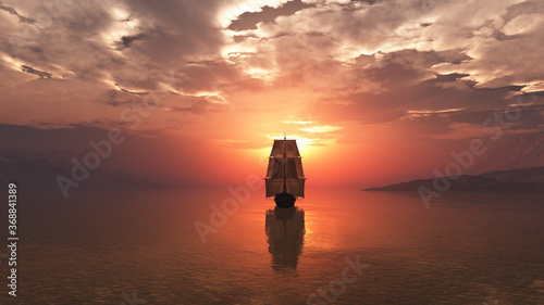 Photos old ship at sea sunset illustration
