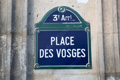 Place des Vosges Street Sign; Paris