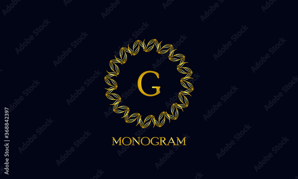 Exquisite round monogram with the letter G. Spectacular calligraphic logo design business sign, restaurant, royalty, boutique, cafe, hotel.